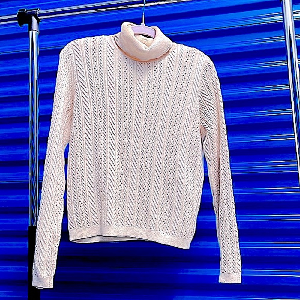 Multi Texture Cream Colored Turtle Neck Sweater